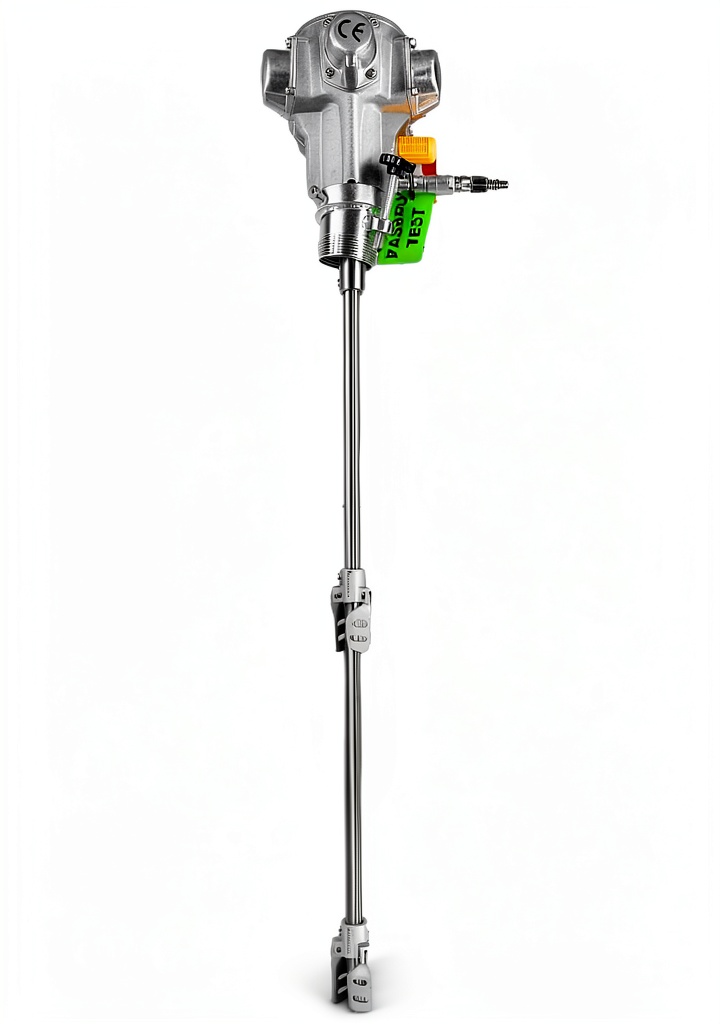 Cosmostar air mixer installed on a 55-gallon drum in an industrial setting