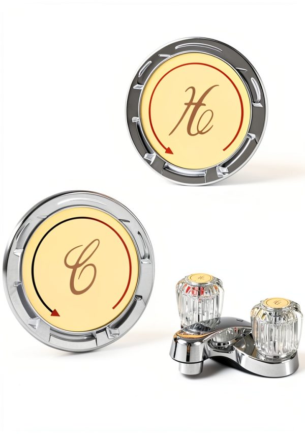 Faucet Index Button Set Foyods Clear Crystal Cover with Gold Ring 1x1-0