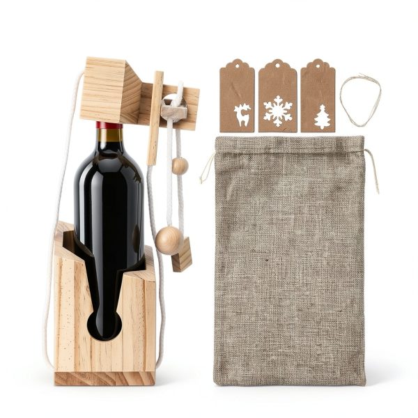 Bottle Puzzle by Anglechic 3D Wooden Wine Box Holder with Burlap Bags-1