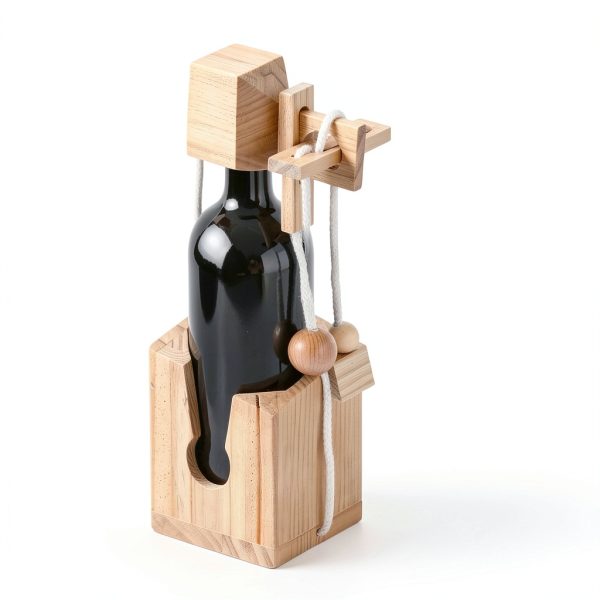 Bottle Puzzle by Anglechic 3D Wooden Wine Box Holder with Burlap Bags-2