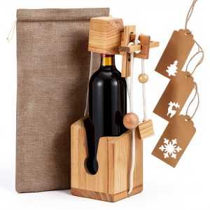 Bottle Puzzle by Anglechic 3D Wooden Wine Box Holder with Burlap Bags-0