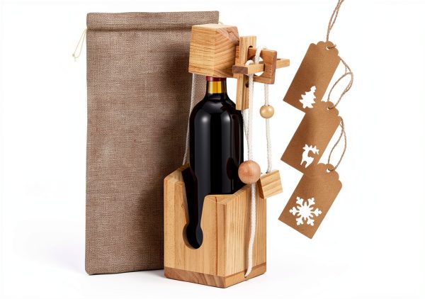 Bottle Puzzle by Anglechic 3D Wooden Wine Box Holder with Burlap Bags-0