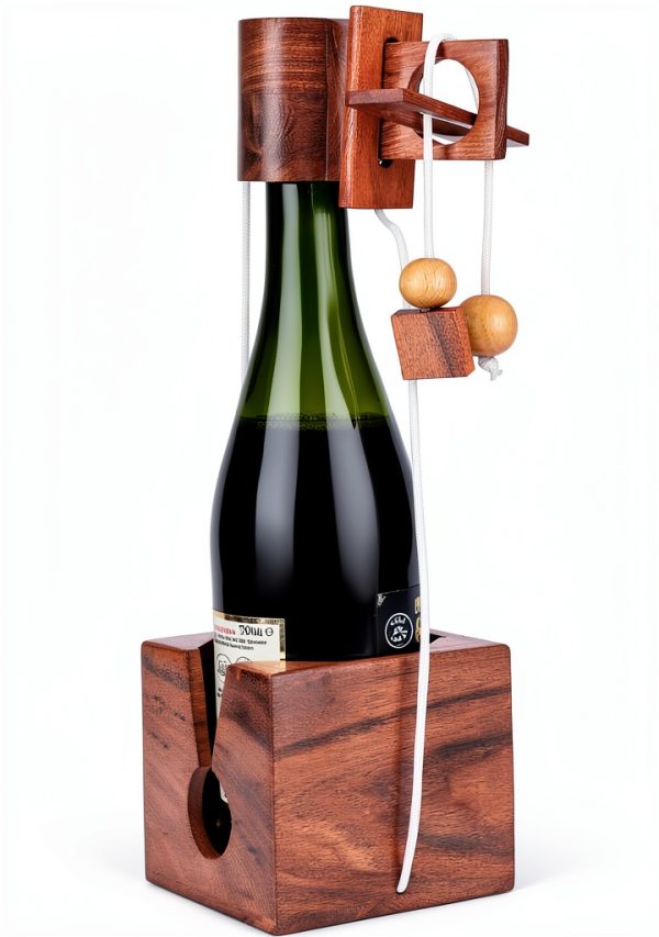 Wine Bottle Puzzle Ajuny 3D Wooden Brain Teaser Lock Game Rustic 4x4-0