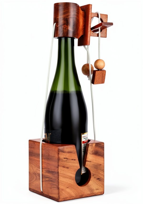 Wine Bottle Puzzle Ajuny 3D Wooden Brain Teaser Lock Game Rustic 4x4-7